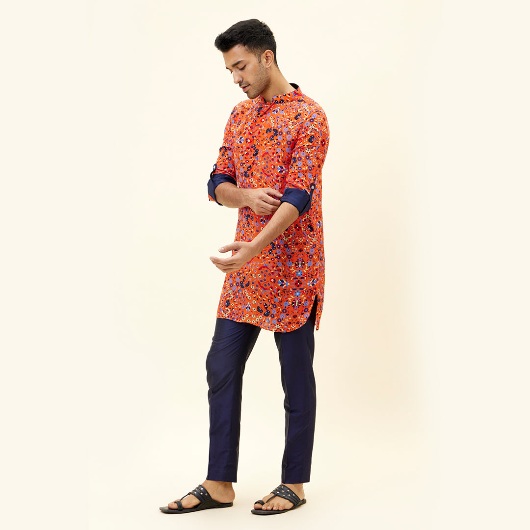 ORANGE JAAL PRINT SHORT SHIRT STYLE KURTA