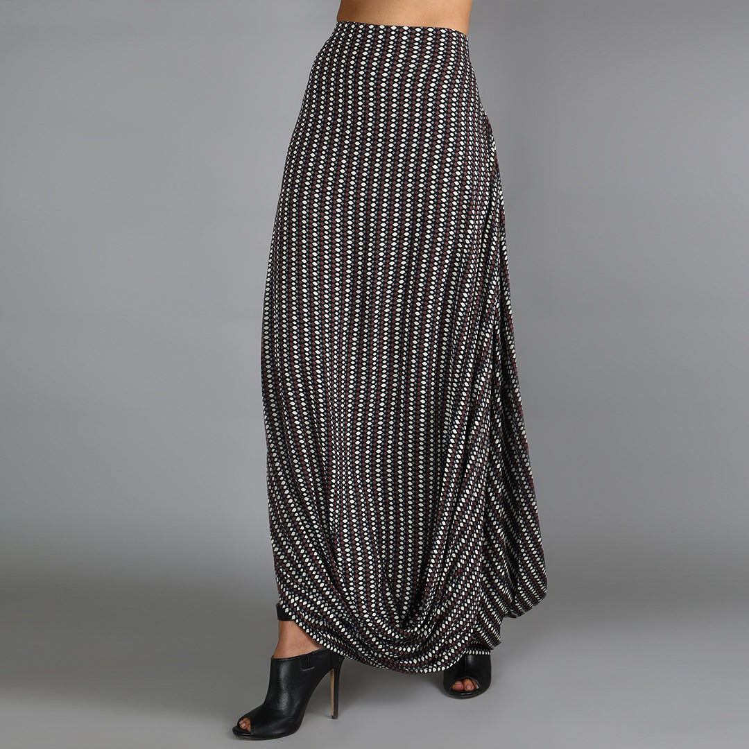 Black Jaali Print Cape Top With Printed Drape Skirt