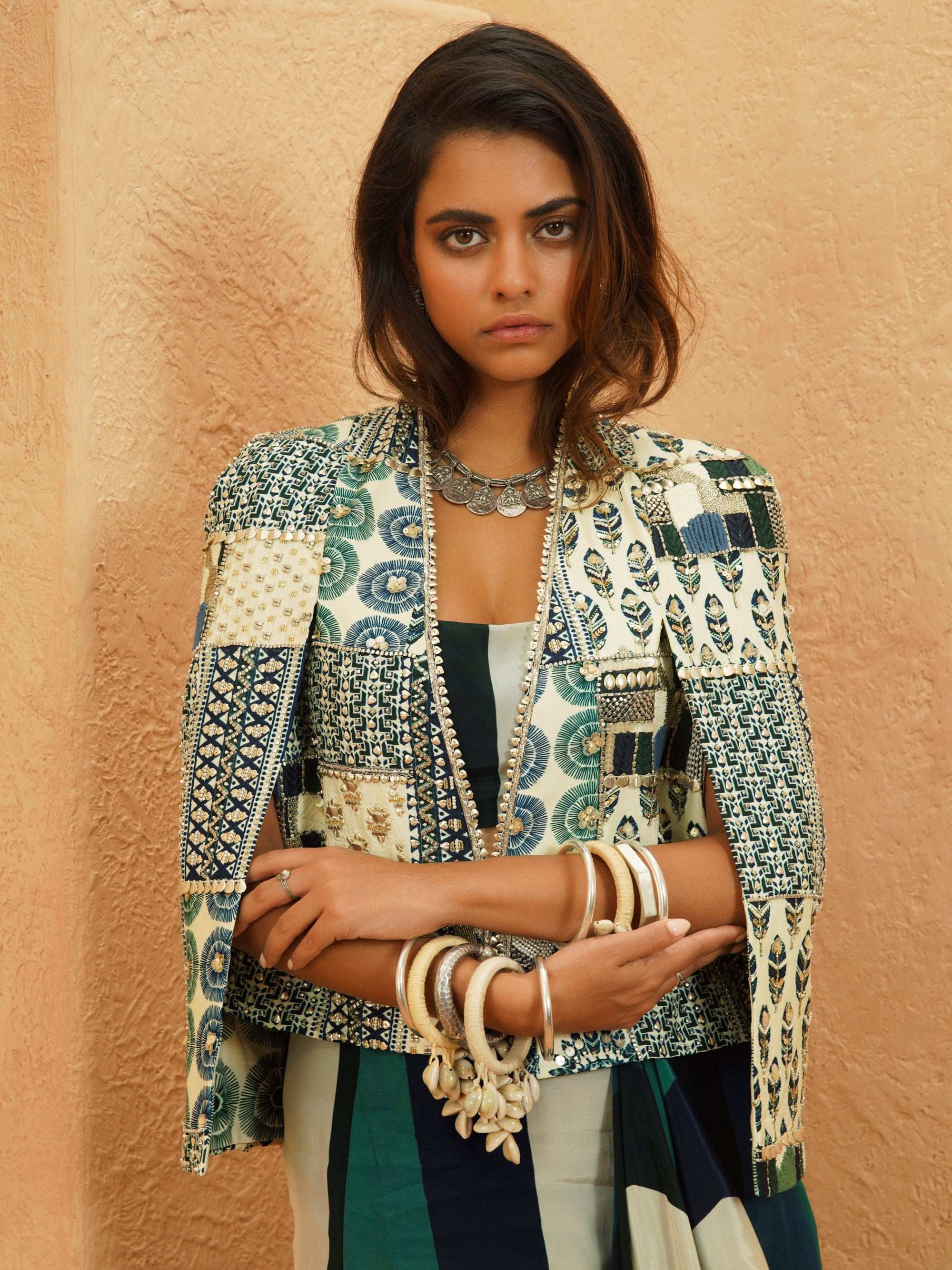 AFREEN: EMBELLISHED CAPE JACKET