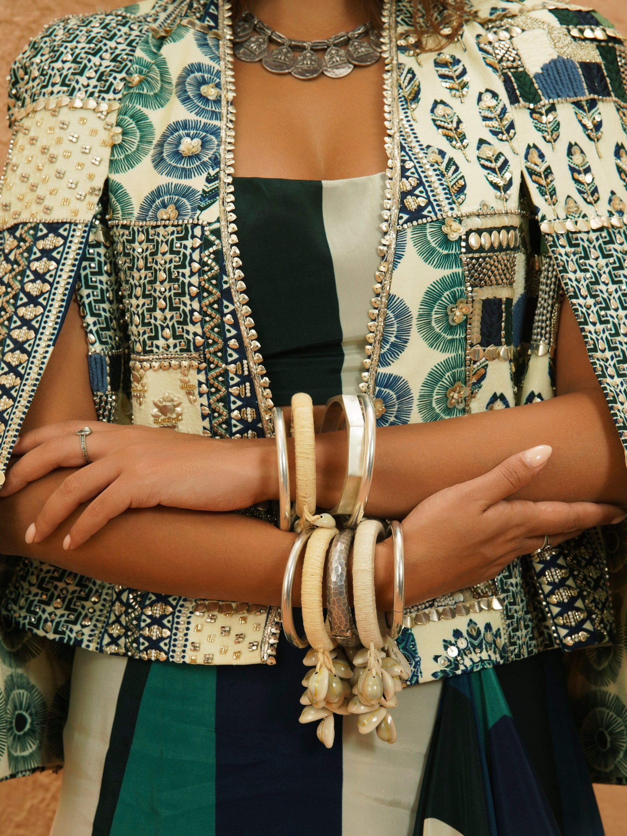 AFREEN: EMBELLISHED CAPE JACKET