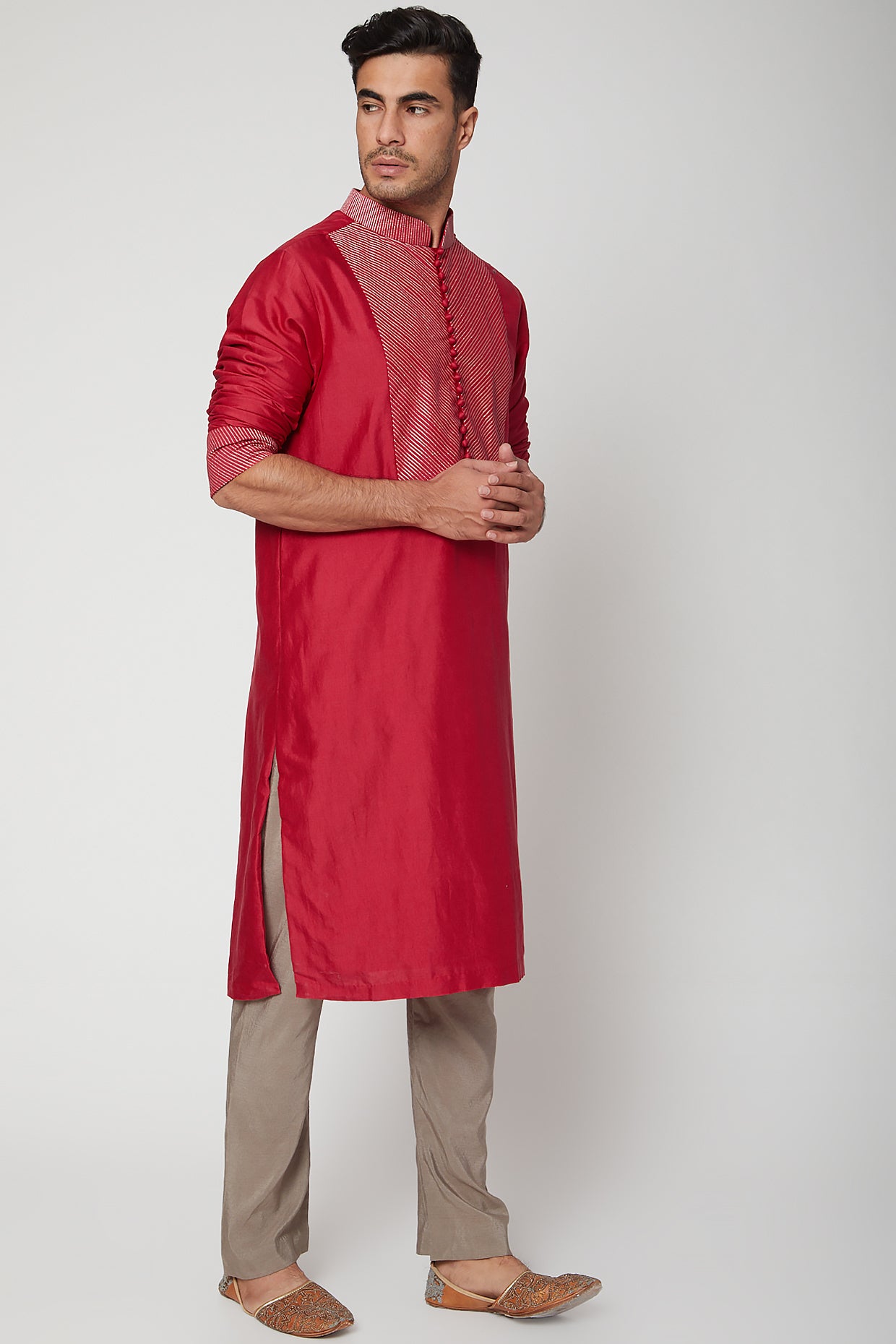 RED KURTA WITH FRONT YOLK AND PANTS