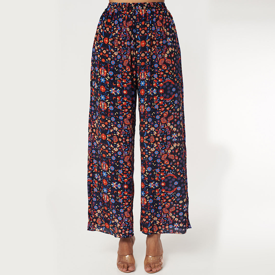 BLUE JAAL PRINT OVERSIZED SHIRT WITH PANTS (CO-ORD SET)