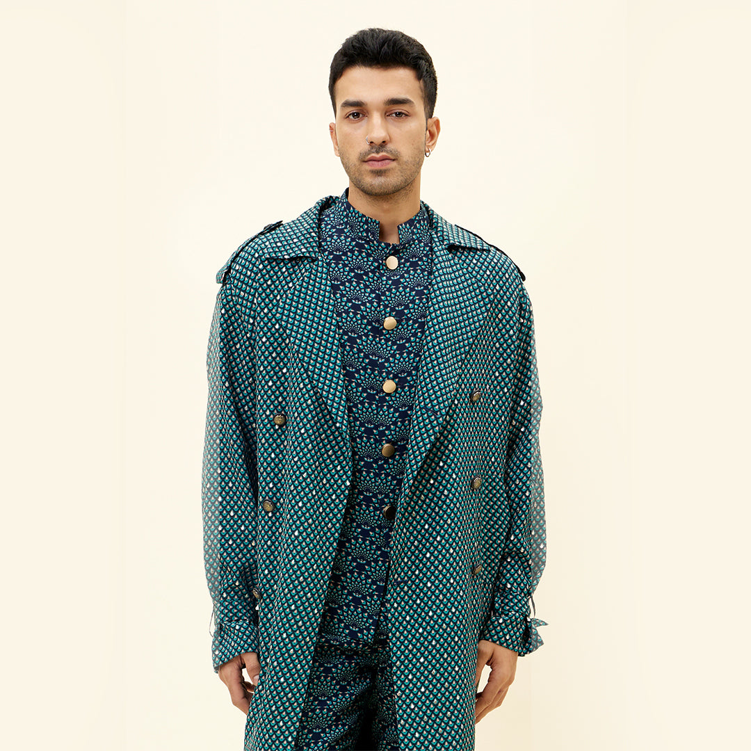 BLUE BUTTI PRINT JACKET WITH EMBELLISHMENTS