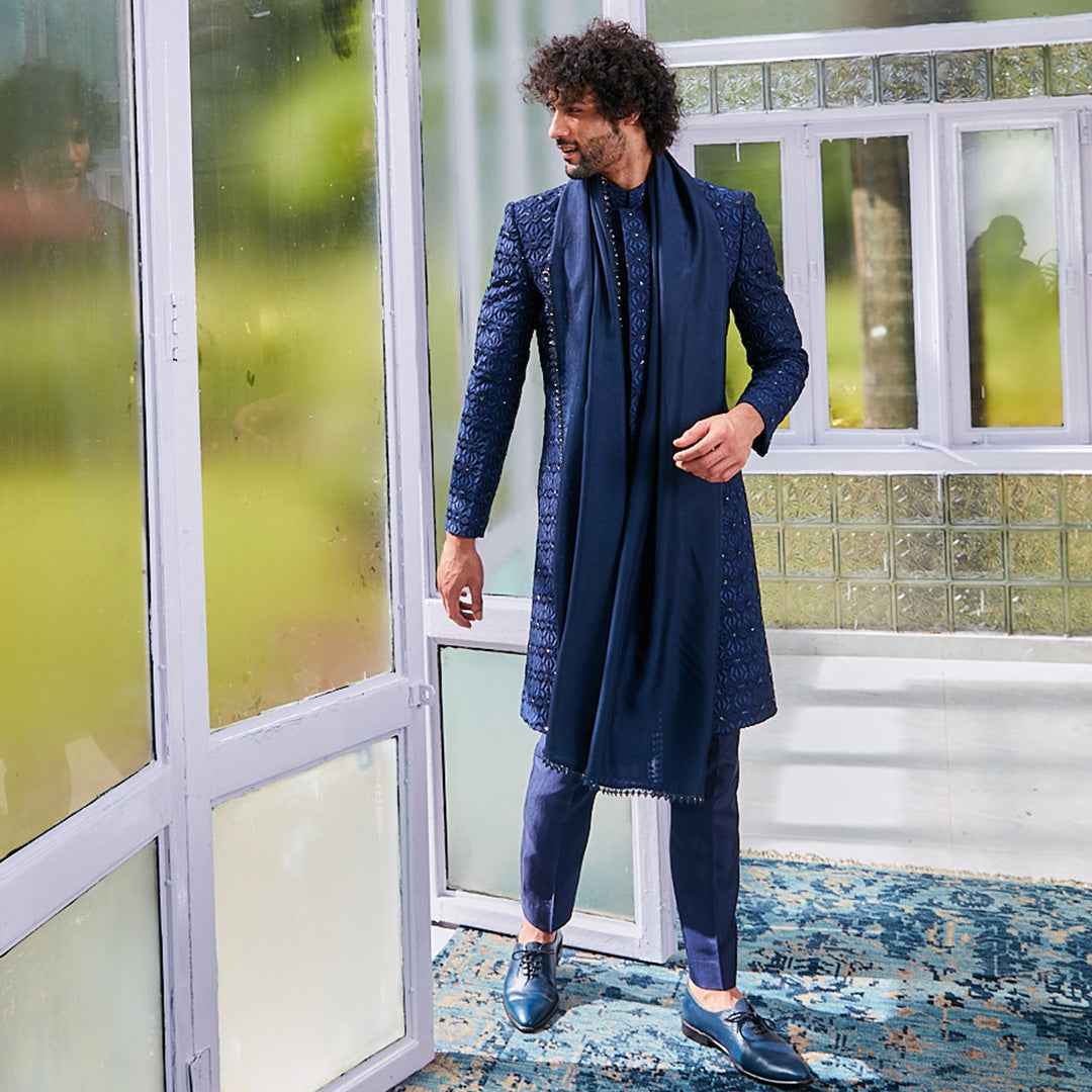 Blue sherwani for clearance men